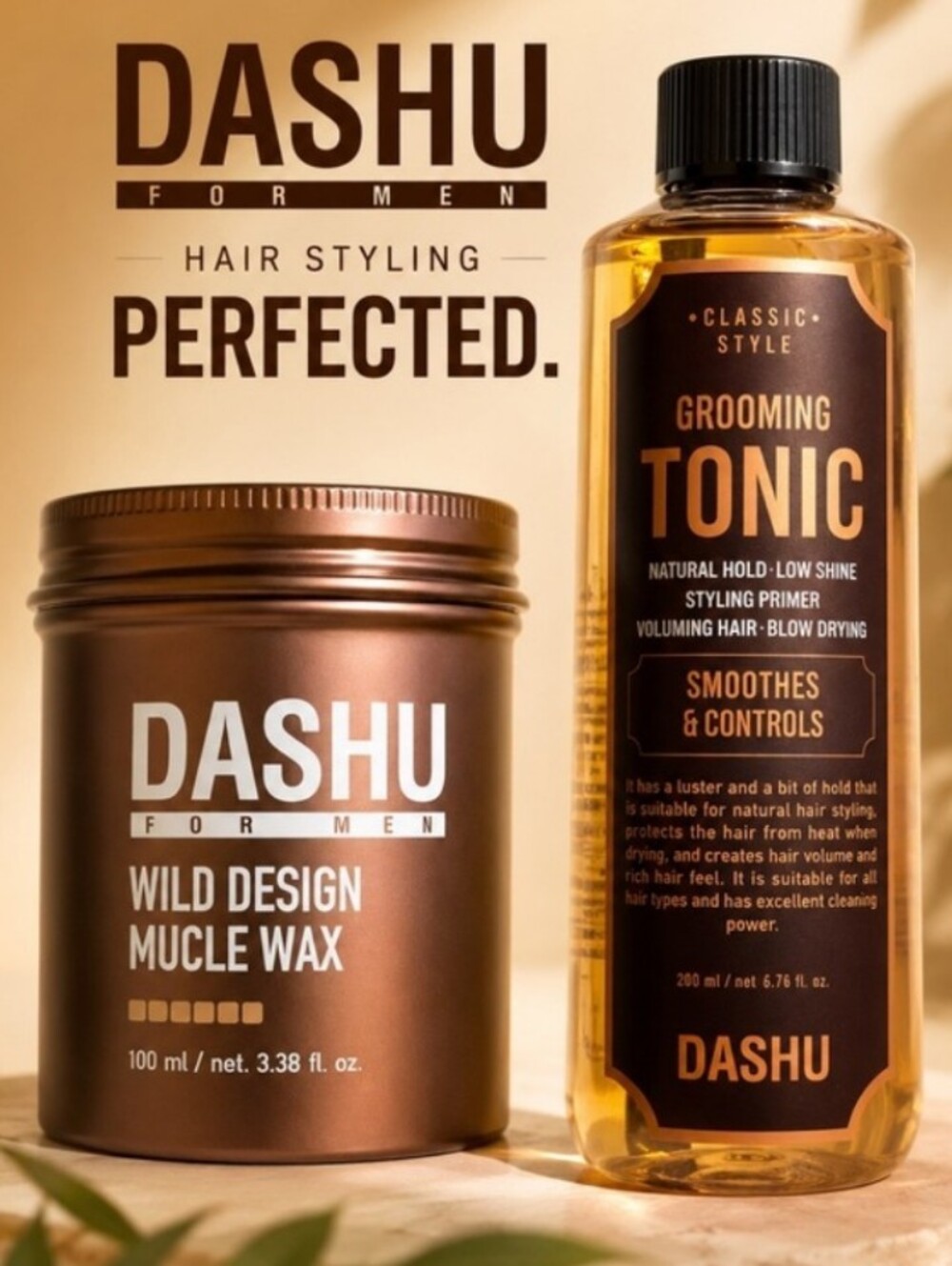 2 Items/DASHU-Men Hair Bundle Grooming Tonic + Wild Design Muscle Wax